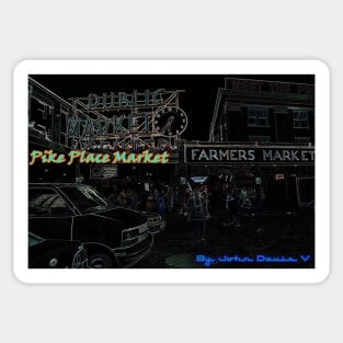 Pike Place Market Neon Seattle Washington Abstract Psychedelic Sticker